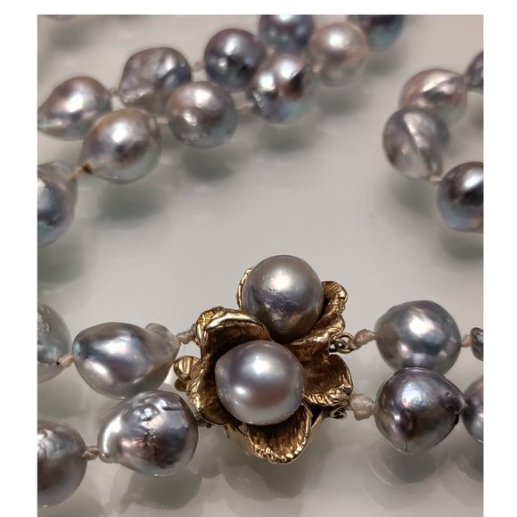 Jewelry - 2 Strand Grey South Sea Baroque Saltwater Pearl 14k Yellow Gold Necklace 101g